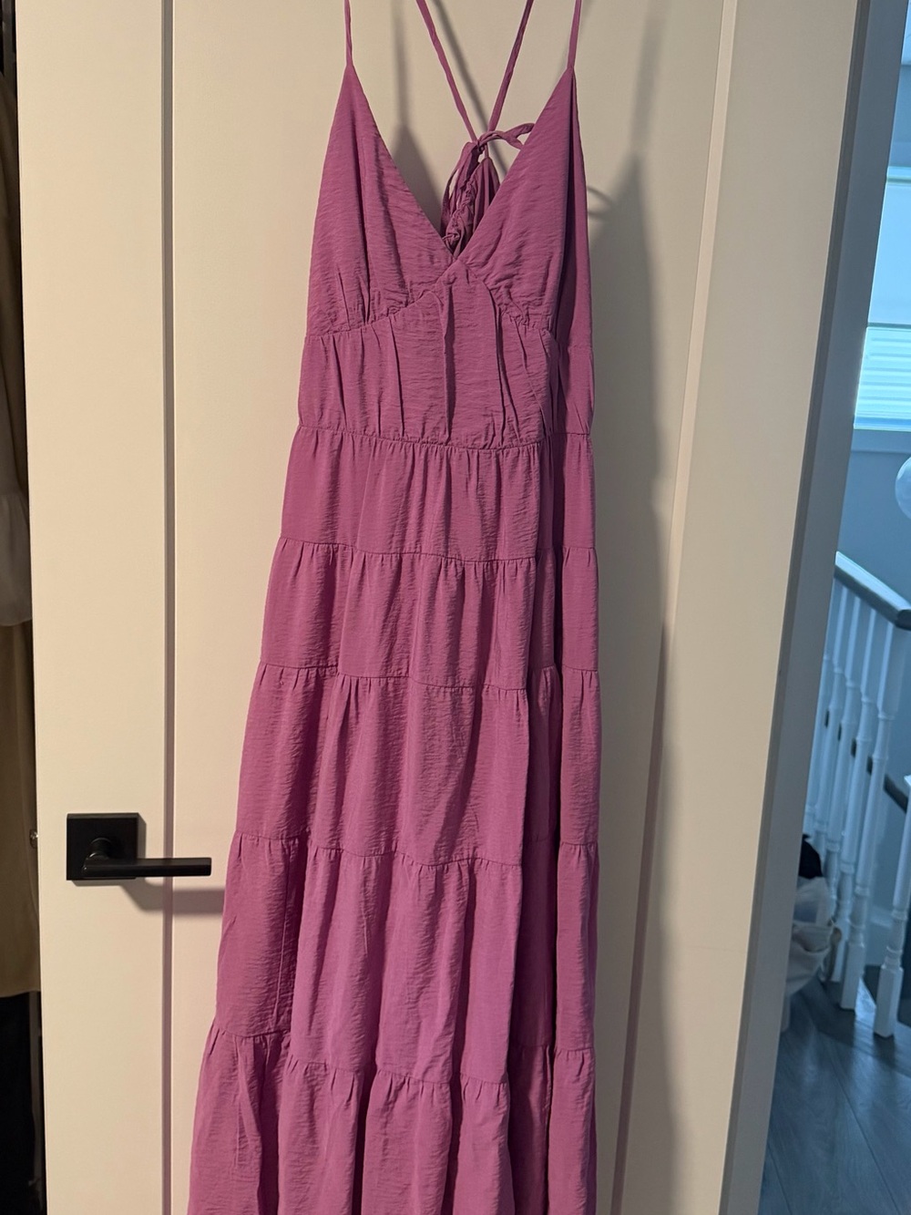 Abercrombie & Fitch Mauve Tiered Maxi Dress with Spaghetti Straps